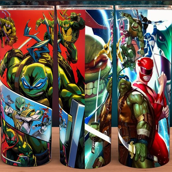 Power Rangers and Ninja Turtles Cup Mug Tumbler 20oz - Picture 1 of 3